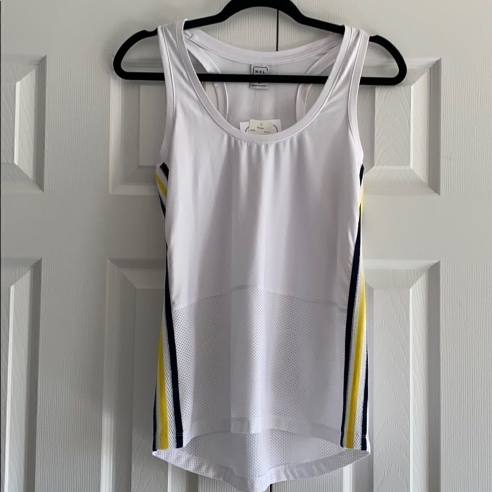 Nylora White Partial Mesh Tank Top w. Side Stripes - Multiple Sizes